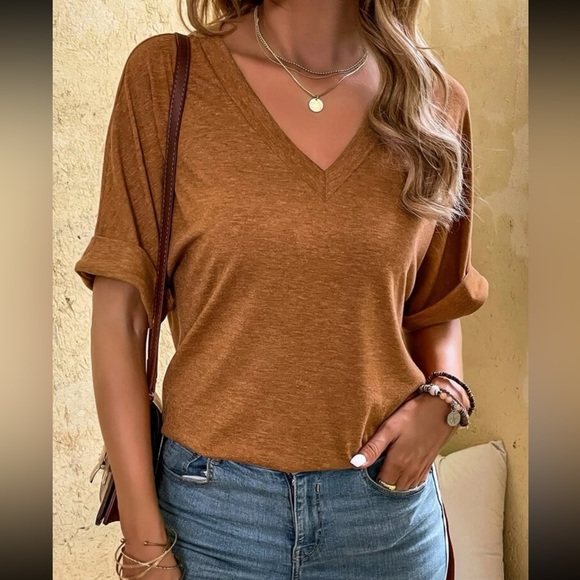 Boho casual V neck side slit oversized top - Picture 7 of 15